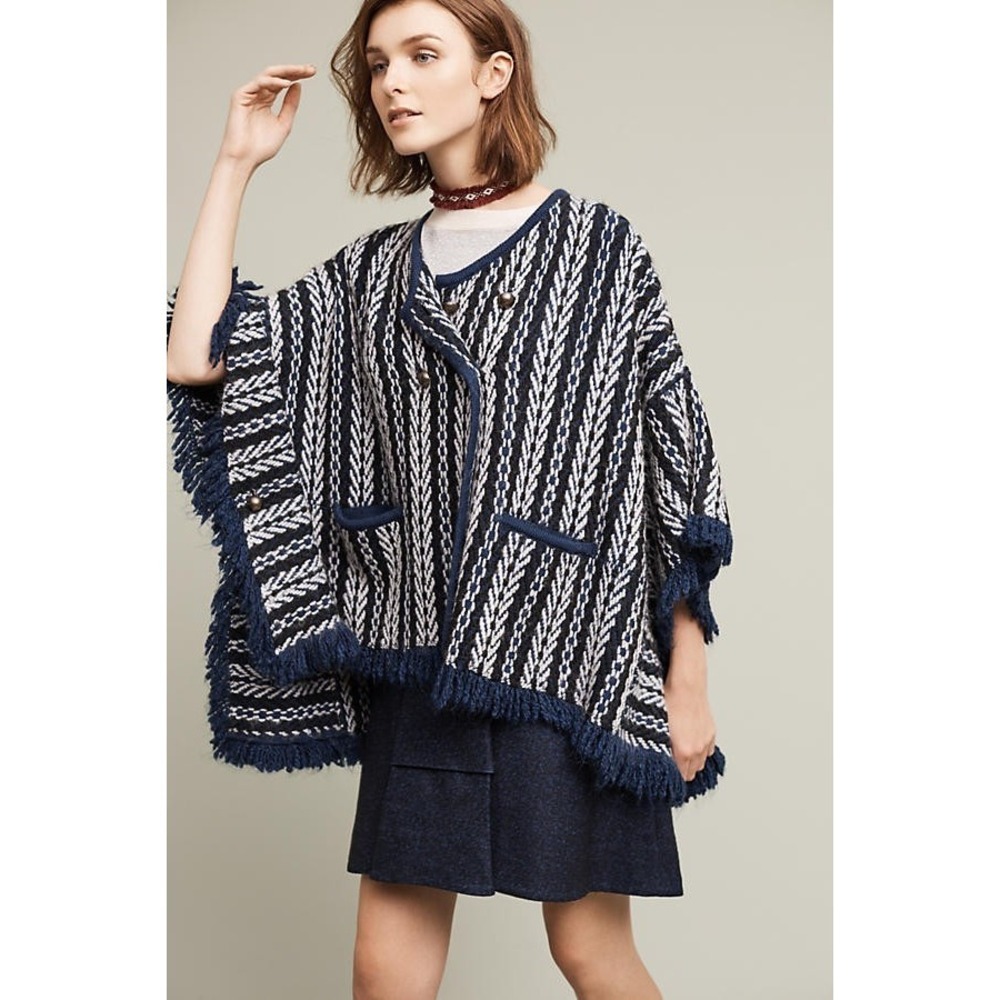 NEW Sleeping On Snow Anthropologie Tajo Jacquard Poncho Sweater One Size